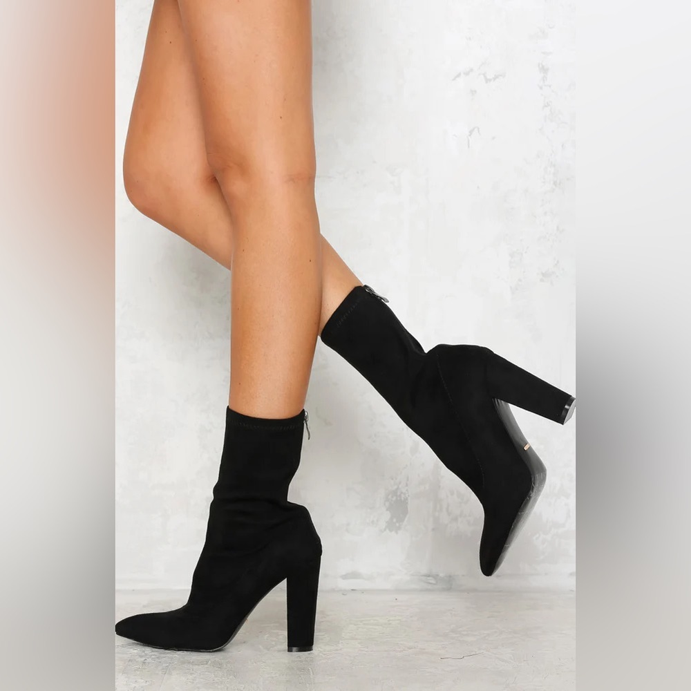 Bellini Black Heeled Velvet Sock Boots for Women